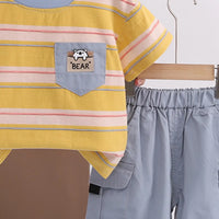 Boys Yellow Bear Pocket Striped T-Shirt With Cargo Shorts Sets 2 pc. Sets