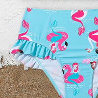 Girls Pink Mermaid Print T-Shirt With ruffled Briefs Swimwear Sets Sets