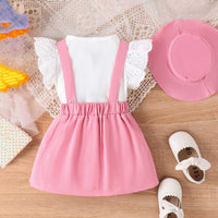 Girls Flared Sleeve Top With Suspender Skirt & Hat Set Sets   