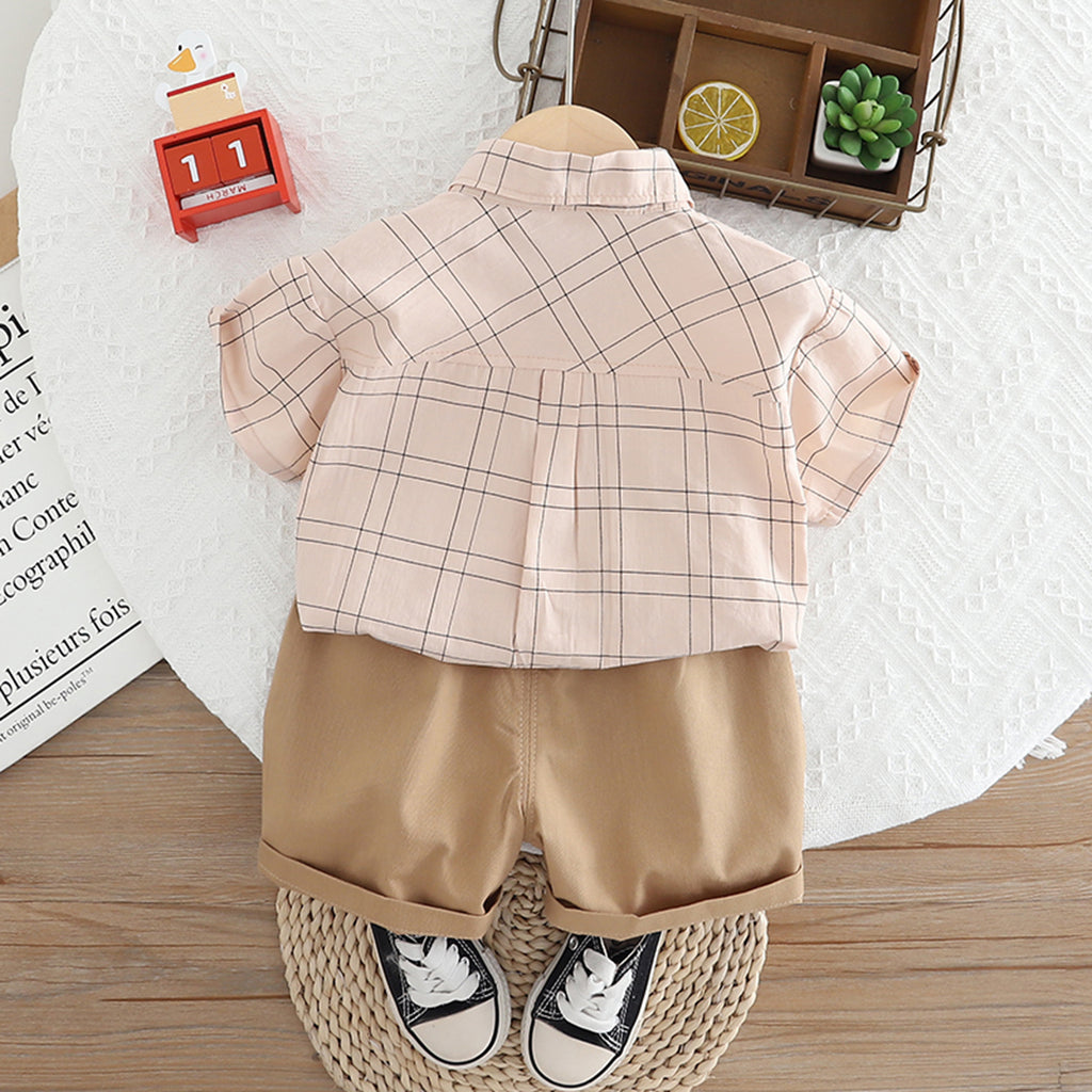 Boys Peach Checkered Short Sleeves Shirt With Shorts Set 2 pc. Sets