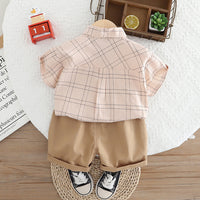 Boys Peach Checkered Short Sleeves Shirt With Shorts Set 2 pc. Sets
