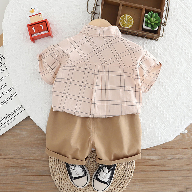 Boys Peach Checkered Short Sleeves Shirt With Shorts Set 2 pc. Sets