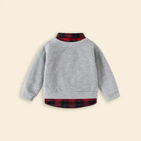 Boy Grey Faux Layered V-Neck Plaid Collared Sweater Sweaters & Cardigans