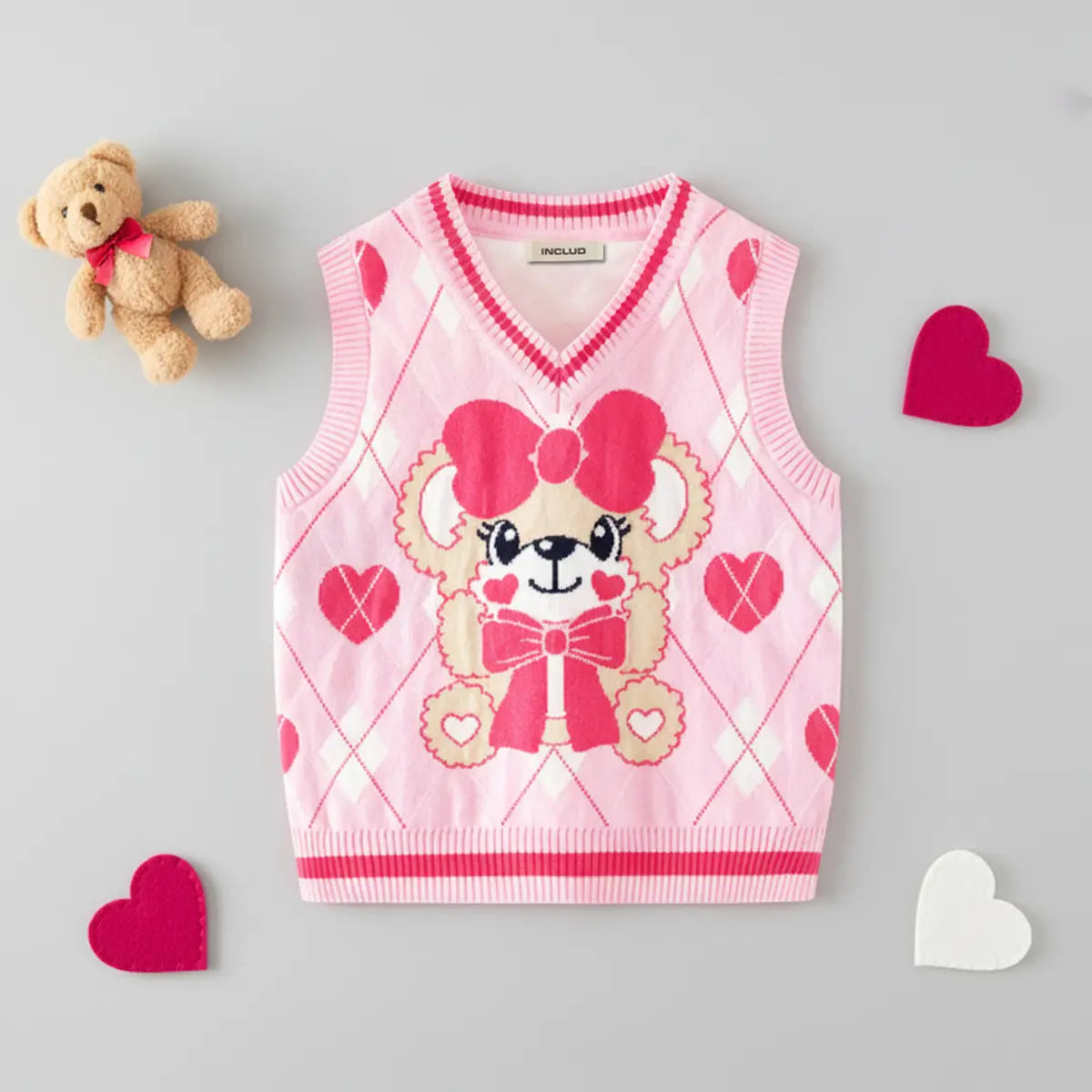 Girls Pink Bear Jacquard Sweater Vest Sweaters & Cardigans Pink 2-3 Y