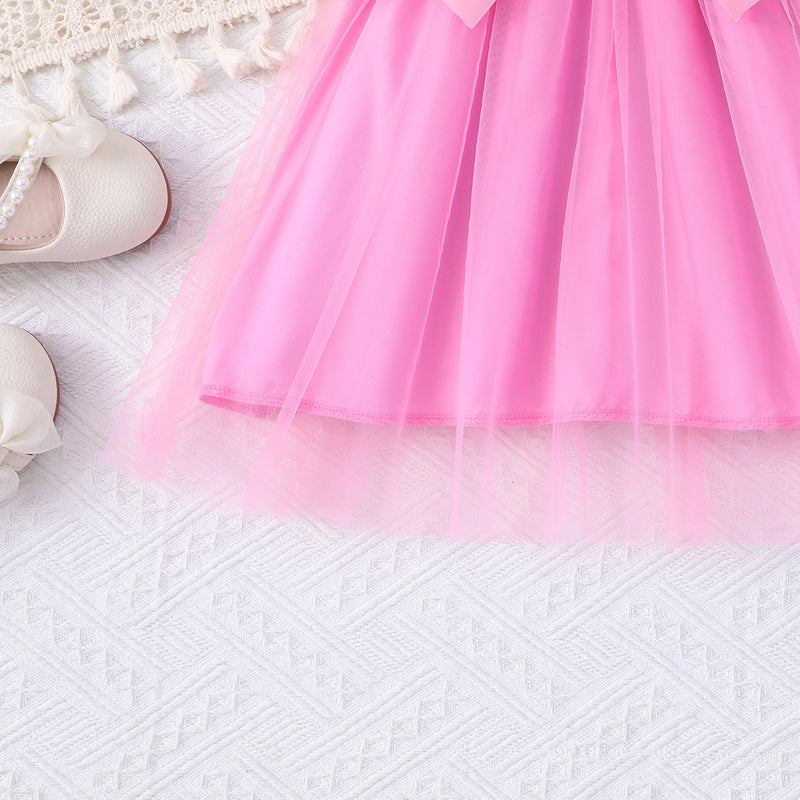 Girls Pink Bow Printed Fit & Flare Winter Casual Dress Casual Dresses
