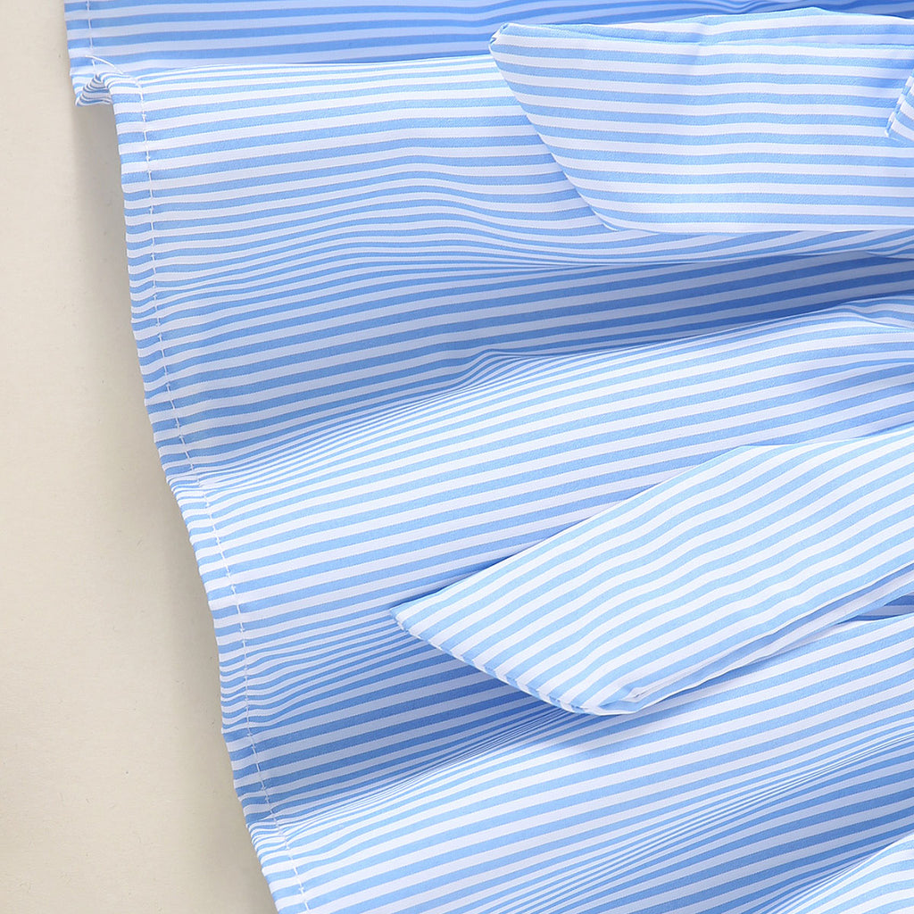 Girls Blue Stripes Sleeveless Summer Tops With Bow Tops