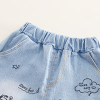 Boys Apricot Graphic Short Sleeves T-Shirt With Printed Denim Shorts Set 2 pc. Sets