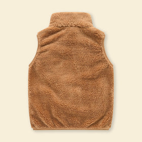 Girls Brown Fleece Front Zipper Sleeveless Winter Jacket Coats & Jackets