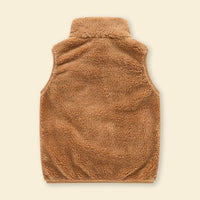 Girls Brown Fleece Front Zipper Sleeveless Winter Jacket Coats & Jackets