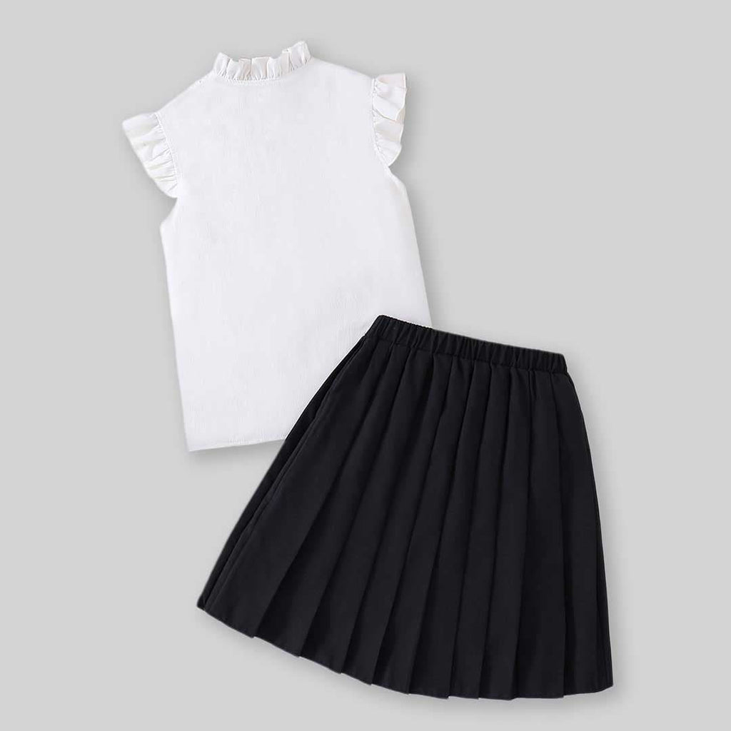 Girls Lace Shirt with Pleated Skirt Set Sets   