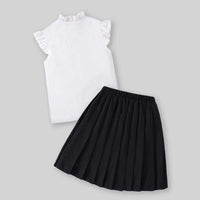 Girls Lace Shirt with Pleated Skirt Set Sets   