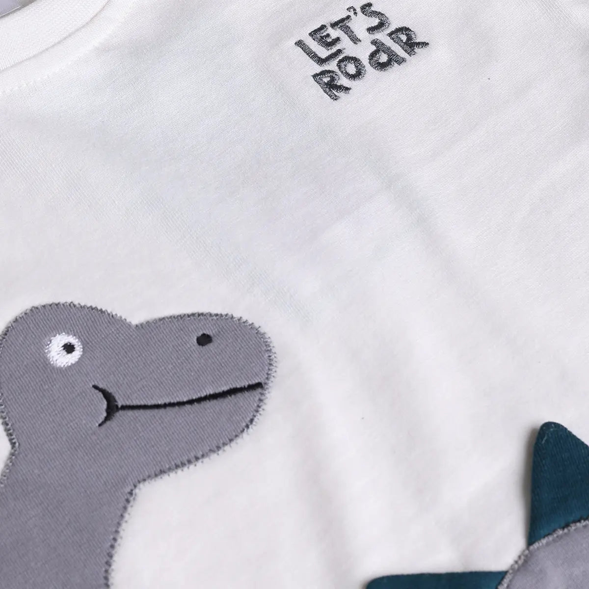 Boys White Dinosaur Applique Short Sleeve T-Shirt With Elasticated Shorts Sets 2 pc. Sets