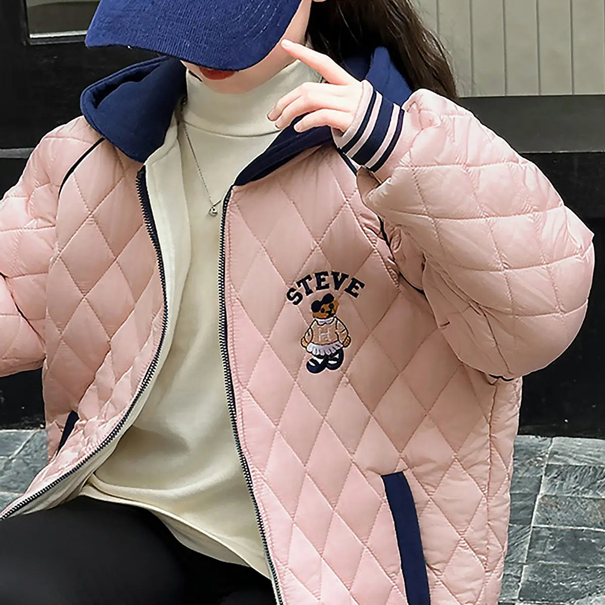 Girls Pink Quilted Hooded Zipper jacket Coats & Jackets