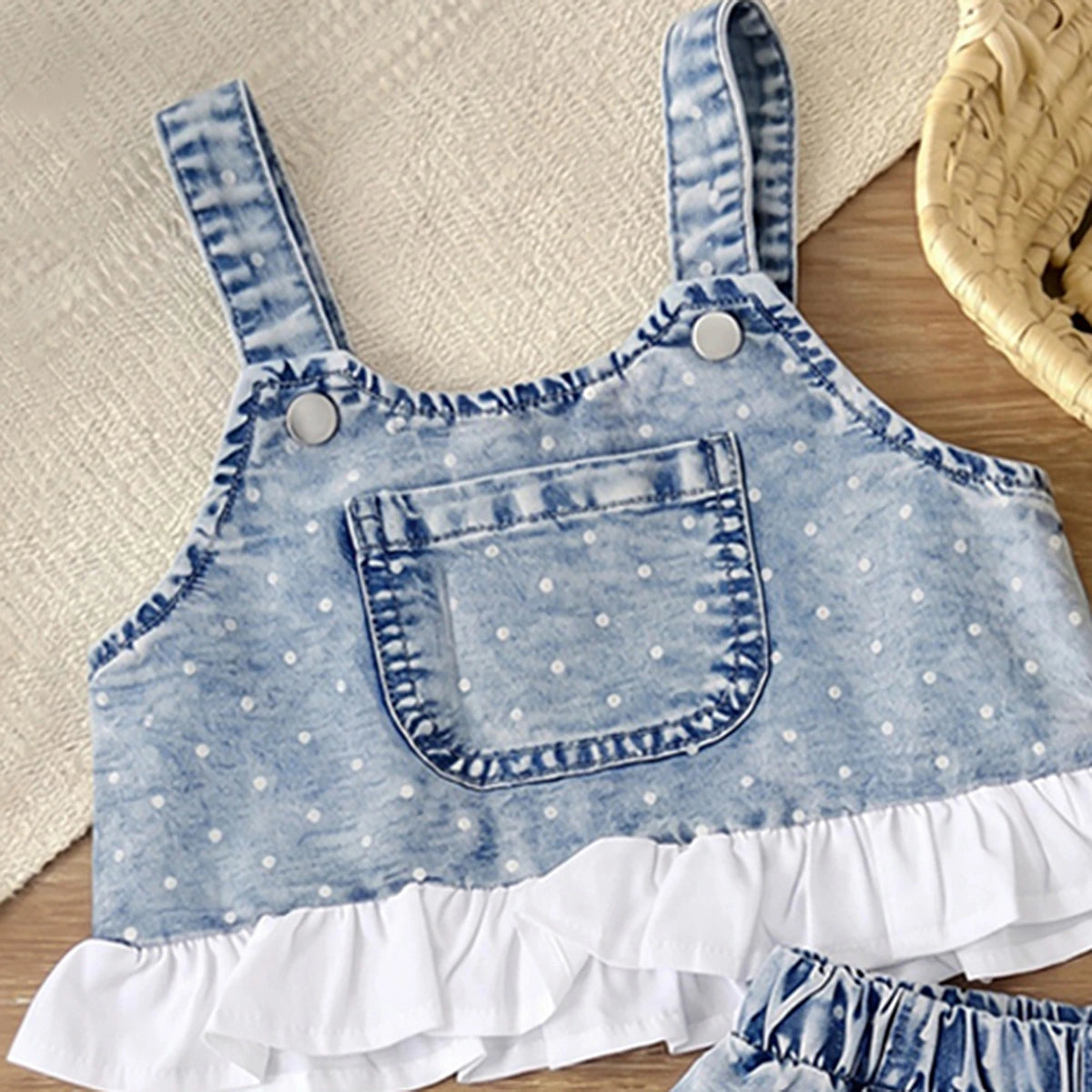 Girls Light Blue Polka Dot Print Sleeveless Top With Shorts Sets 2 pc. Sets
