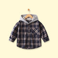 Boys Navy Blue Checked Long Sleeve Hooded Shirt Shirts Navy Blue 1-2 Y