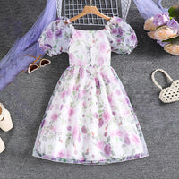Girls White Floral Print Short Sleeve Fit & Flare Dress Casual Dresses