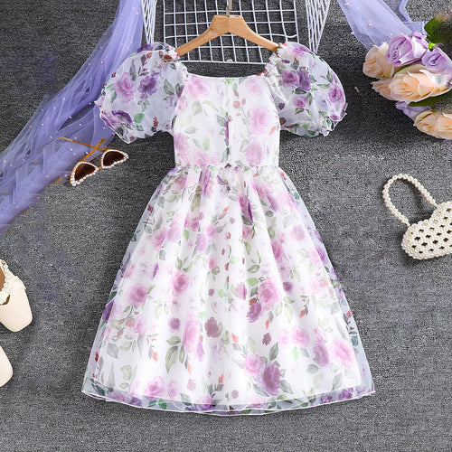 Girls White Floral Print Short Sleeve Fit & Flare Dress Casual Dresses