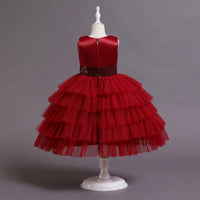 Girls Red Sleeveless Layered Party Wear Dress Casual Dresses