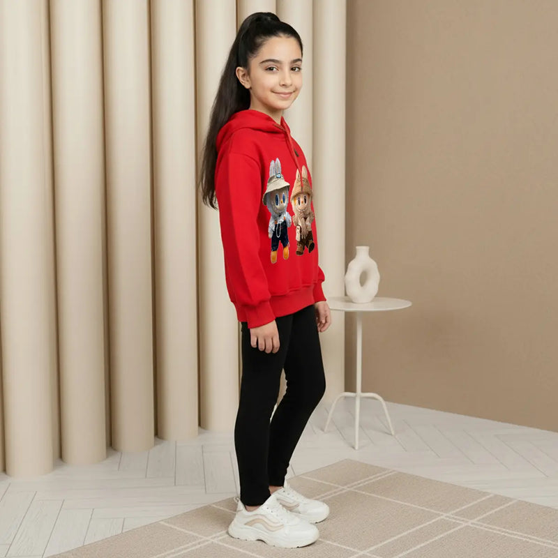 Girls Red Labubu Graphics Hoodie Sweatshirt Sweatshirts & Hoodies
