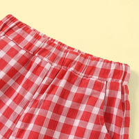 Girls Red Checked Sleeveless Top With Pants Sets 2 pc. Sets