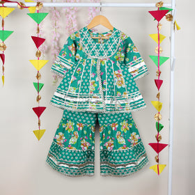 Girls Green Bandhani Print Kurta with Sharara Set Ethnicwear Girls
