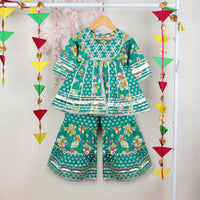 Girls Green Bandhani Print Kurta with Sharara Set Ethnicwear Girls