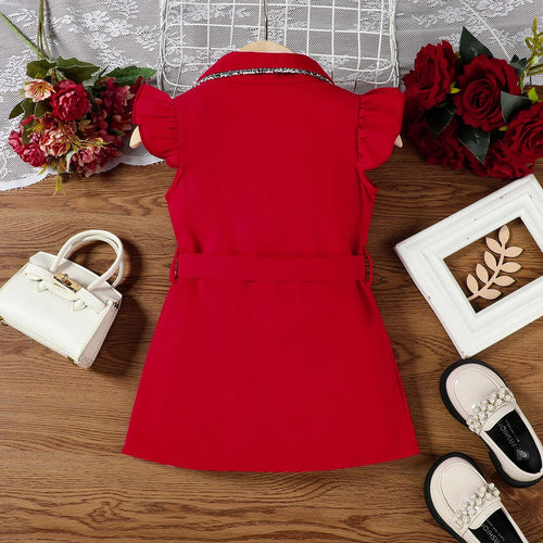 Girls Red Cap Sleeve Belted Blazer Dress Casual Dresses