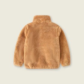 Boys Brown Solid Polar Fleece Zip Up Winter Jacket Coats & Jackets