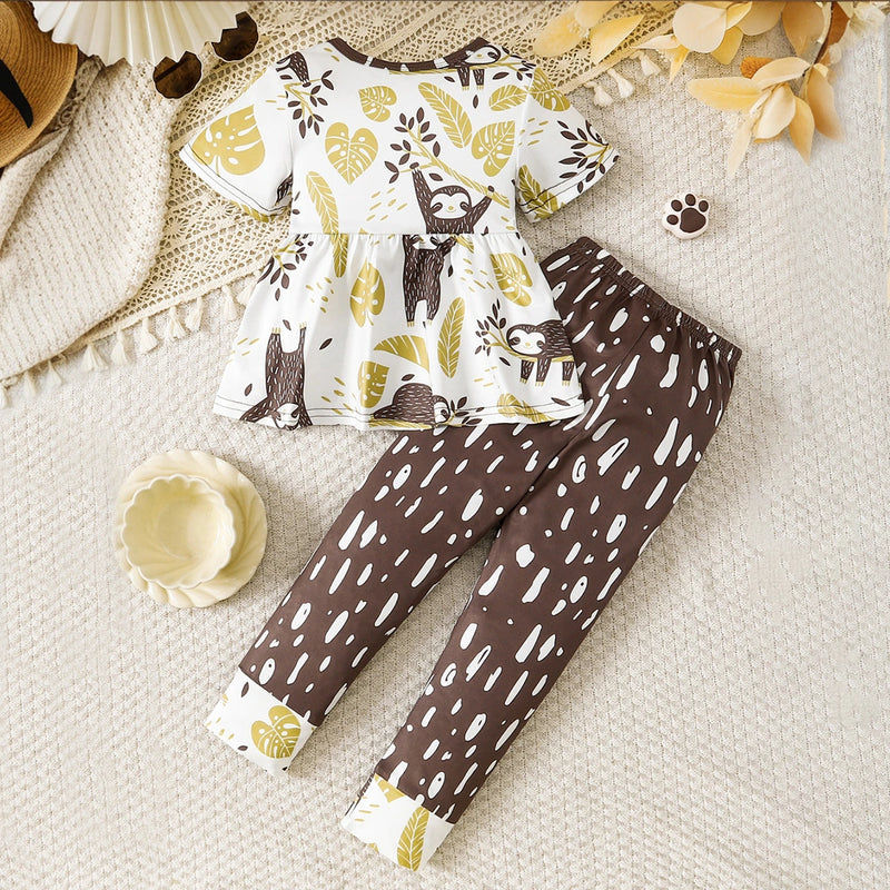 Girls Multicolor Animal Print Short Sleeve Top With Pants Sets 2 pc. Sets