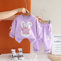 Girls Purple Rabbit Applique Sweatshirt With Joggers Set 2 pc. Sets Purple 1-2 Y