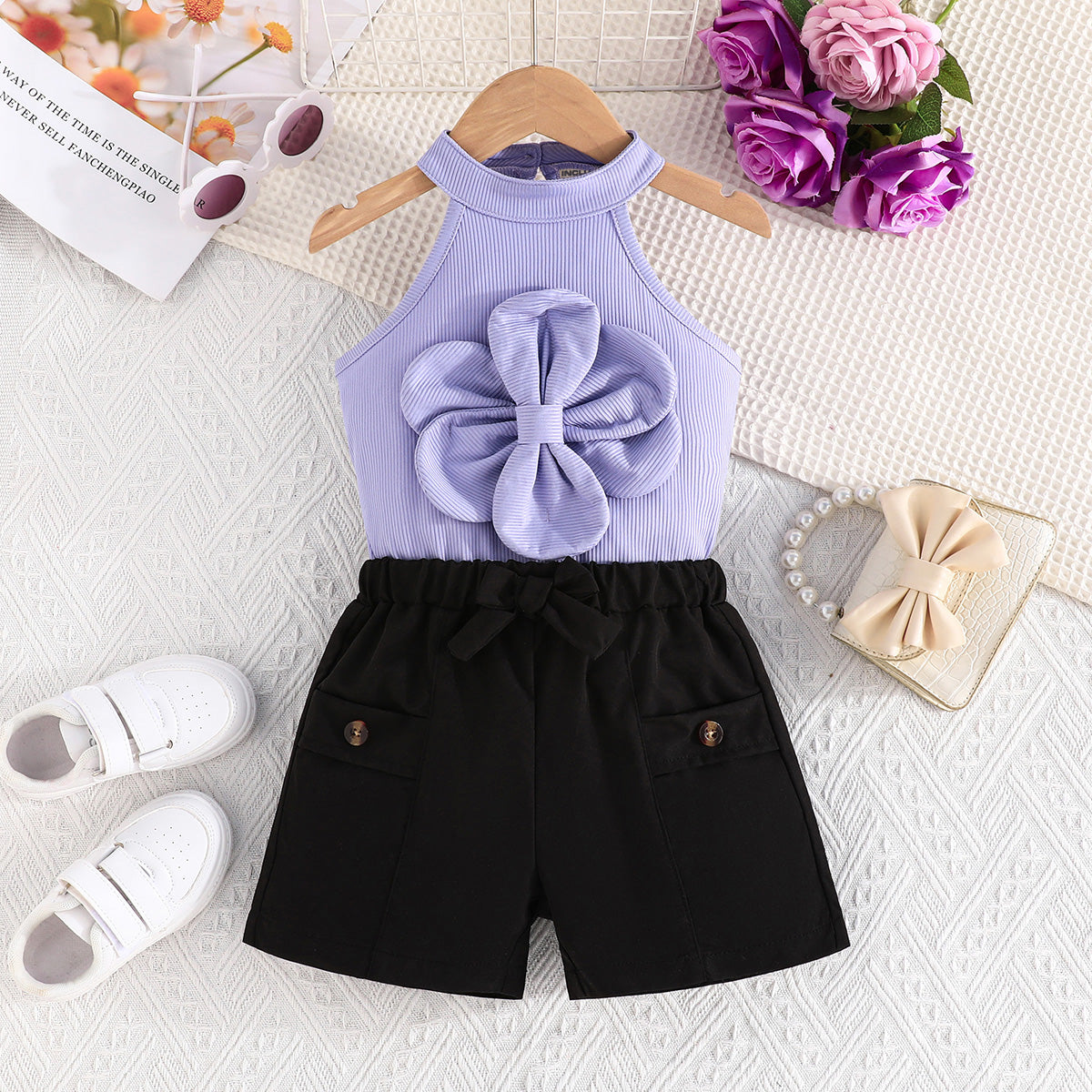Girls Purple Halter Neck Top With Shorts Set 2 pc. Sets