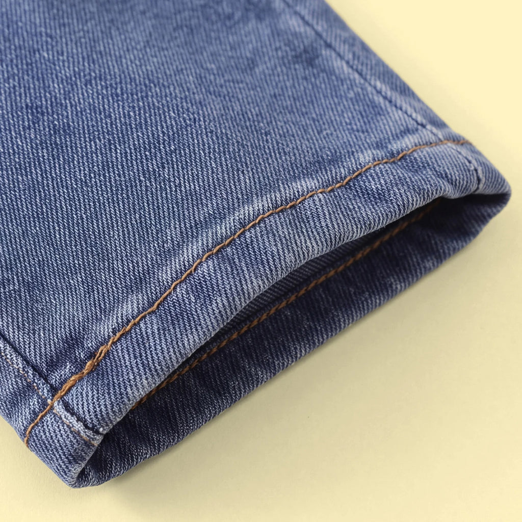 Girls Blue Heart Embroidered Denim Pants Pants
