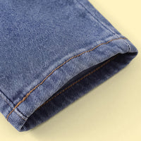 Girls Blue Heart Embroidered Denim Pants Pants