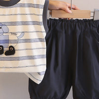 Boys Beige Animal Striped Sleeveless T-Shirt With Elasticated Shorts Sets 2 pc. Sets