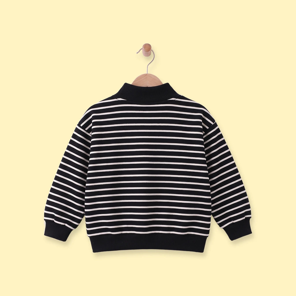 Boys Black Striped Half Zip Long Sleeve Sweatshirt Sweatshirts & Hoodies