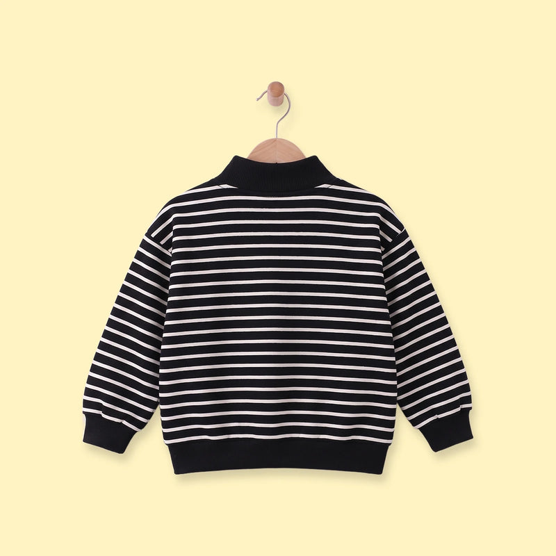 Boys Black Striped Half Zip Long Sleeve Sweatshirt Sweatshirts & Hoodies