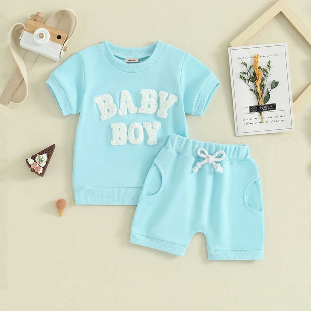 Boys Short Sleeve Towel Embroidery T-Shirt With Shorts Set