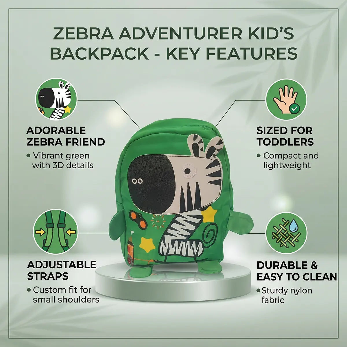 Boys Green Animal Print Cotton School Backpack Trending Accessories