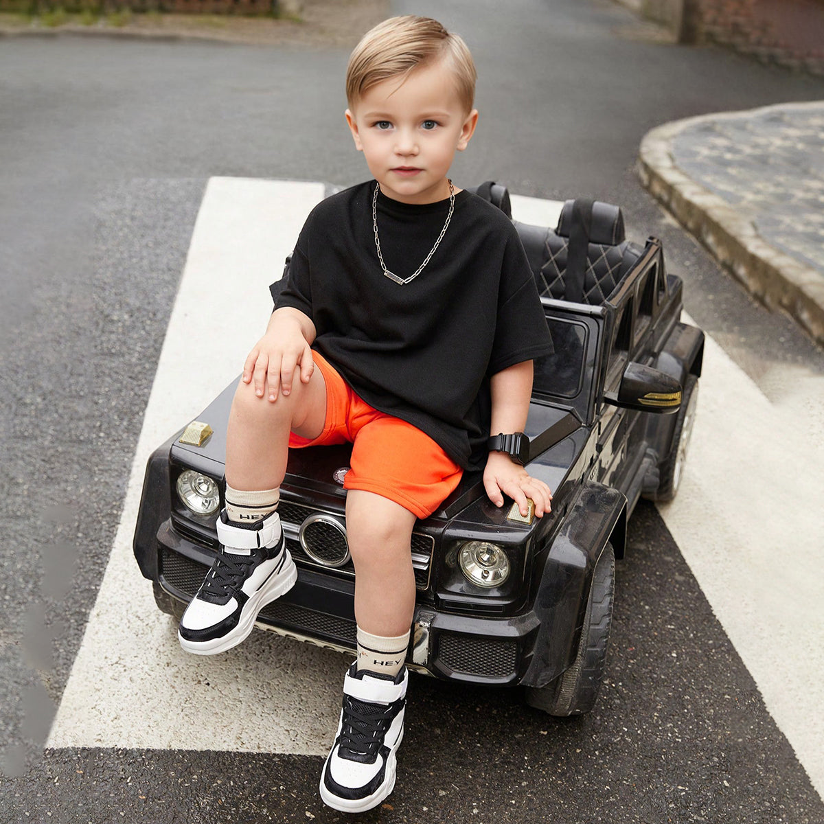 Boys Black Back Typographic Printed T-Shirt With Shorts Set 2 pc. Sets