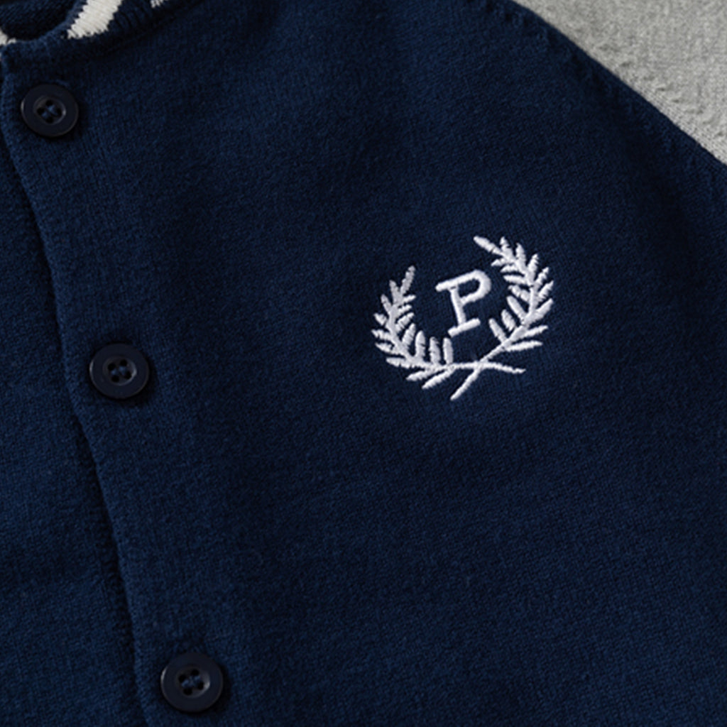 Boys Navy Blue Long Sleeve Cardigan With Sleeve cuff And Neck Stripes Sweaters & Cardigans