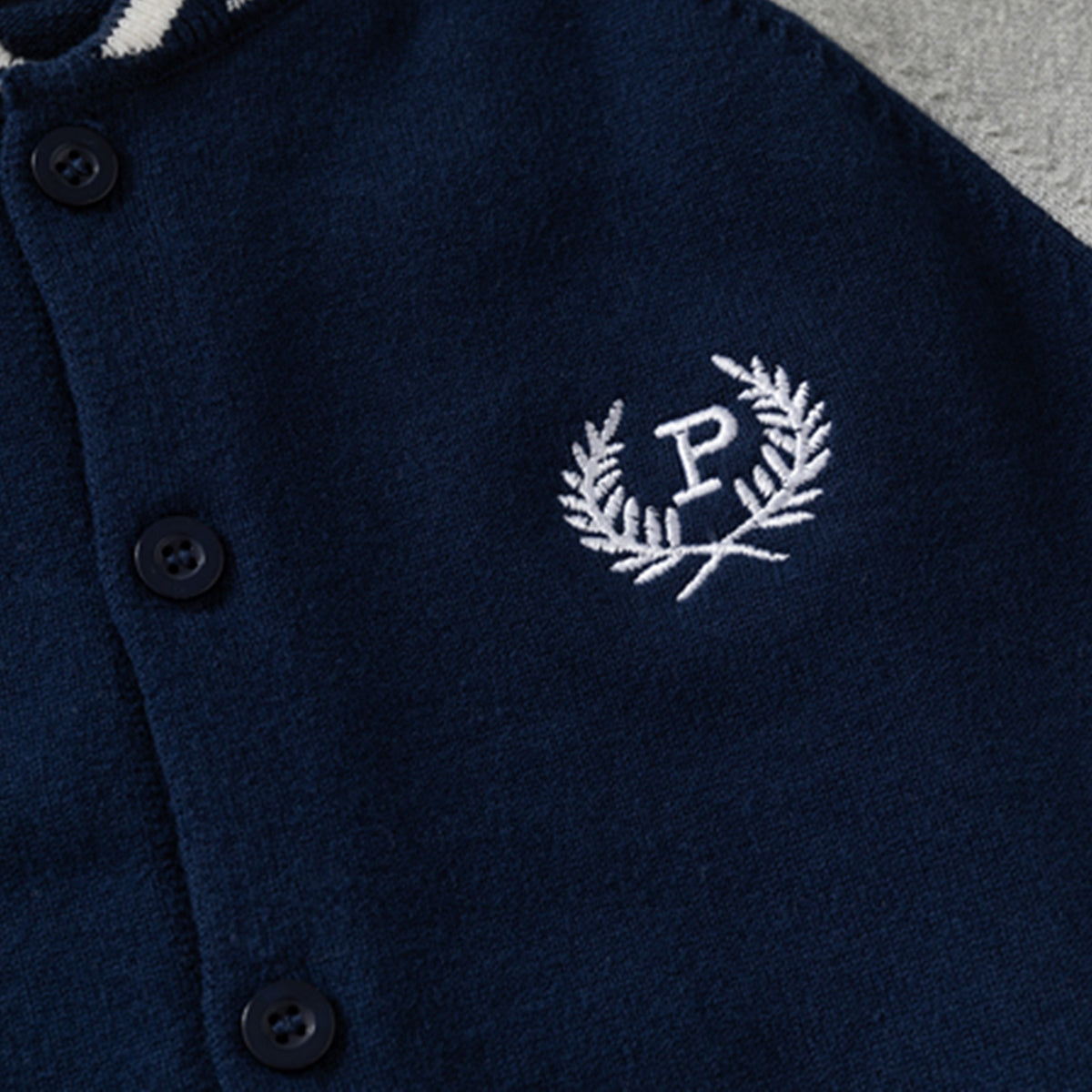 Boys Navy Blue Long Sleeve Cardigan With Sleeve cuff And Neck Stripes Sweaters & Cardigans