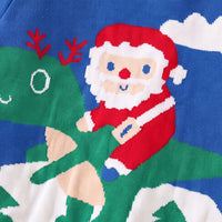 Boys Blue Sweater With Self-Design Santa Pattern Sweaters & Cardigans