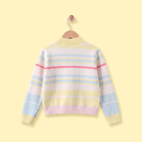 Girls Multicolour Striped Long Sleeve Cardigan Sweaters & Cardigans