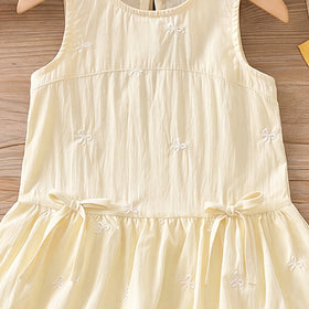 Girls Yellow Bow Print Sleeveless Balloon Dress Casual Dresses
