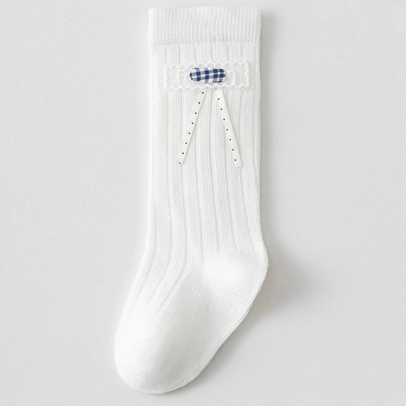Pack of 5 Girls White Gingham Applique Calf Length Socks Socks