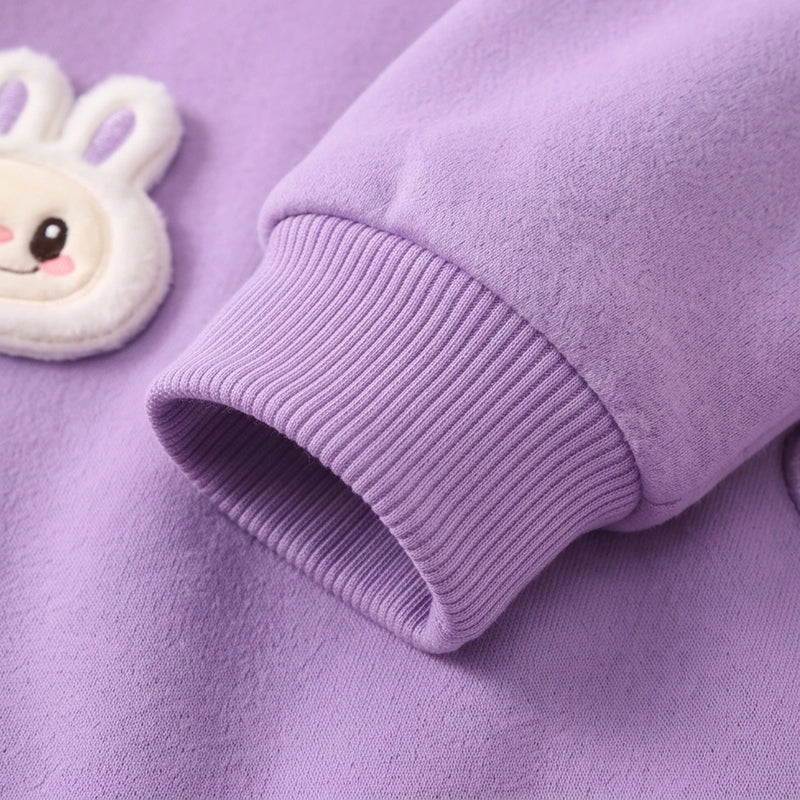 Girls Purple Bunny Applique Sweatshirt With Pants Sets Sets
