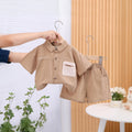 Boys Brown Textured Short Sleeves Shirt With Shorts Set 2 pc. Sets Brown 1-2 Y