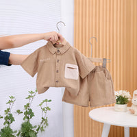 Boys Brown Textured Short Sleeves Shirt With Shorts Set 2 pc. Sets Brown 1-2 Y