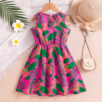 Girls Multicolour Tropical Print Sleeveless Fit & Flare Dress Casual Dresses