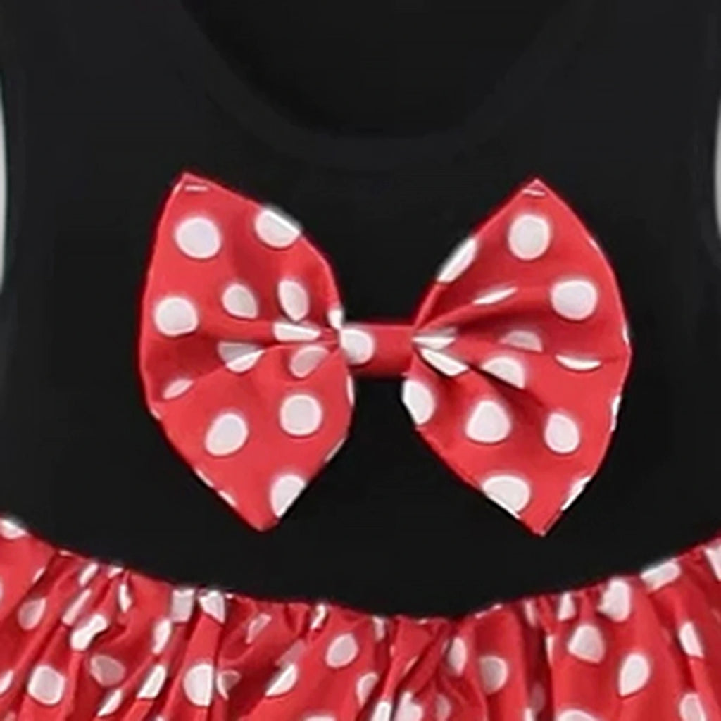 Girls Red Polka Dot Print Fit & Flare Dress With Bow Detail Casual Dresses